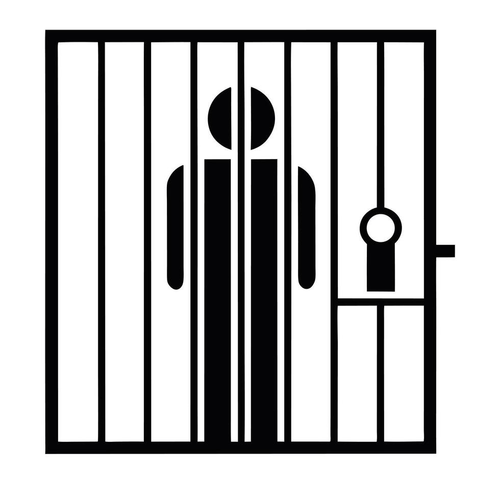 Person Behind Bars Minimalist Icon Illustration Symbolizing Imprisonment And Confinement vector
