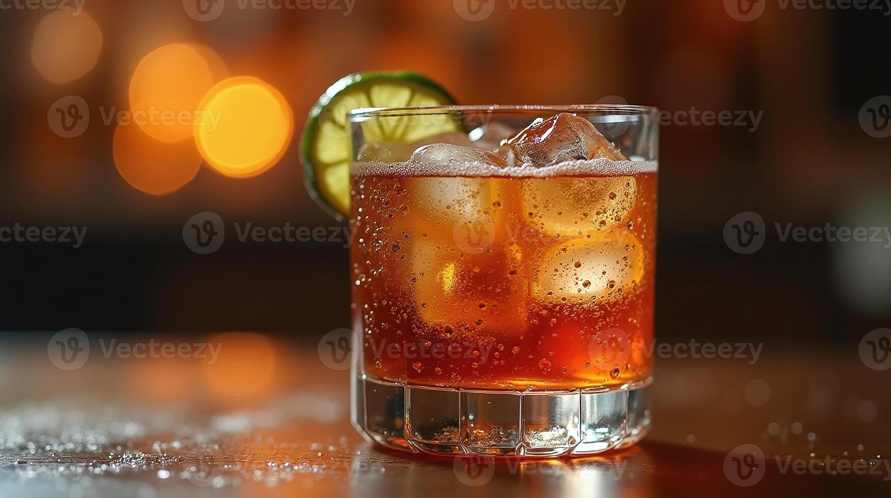 A well-crafted cocktail garnished with a slice of lime, exuding a sophisticated ambiance. photo