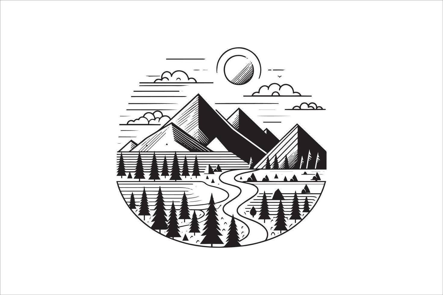 Mountain Sketch Line Art vector