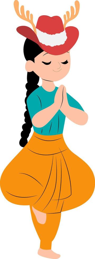 A cartoon girl in a traditional dress with deer antlers vector