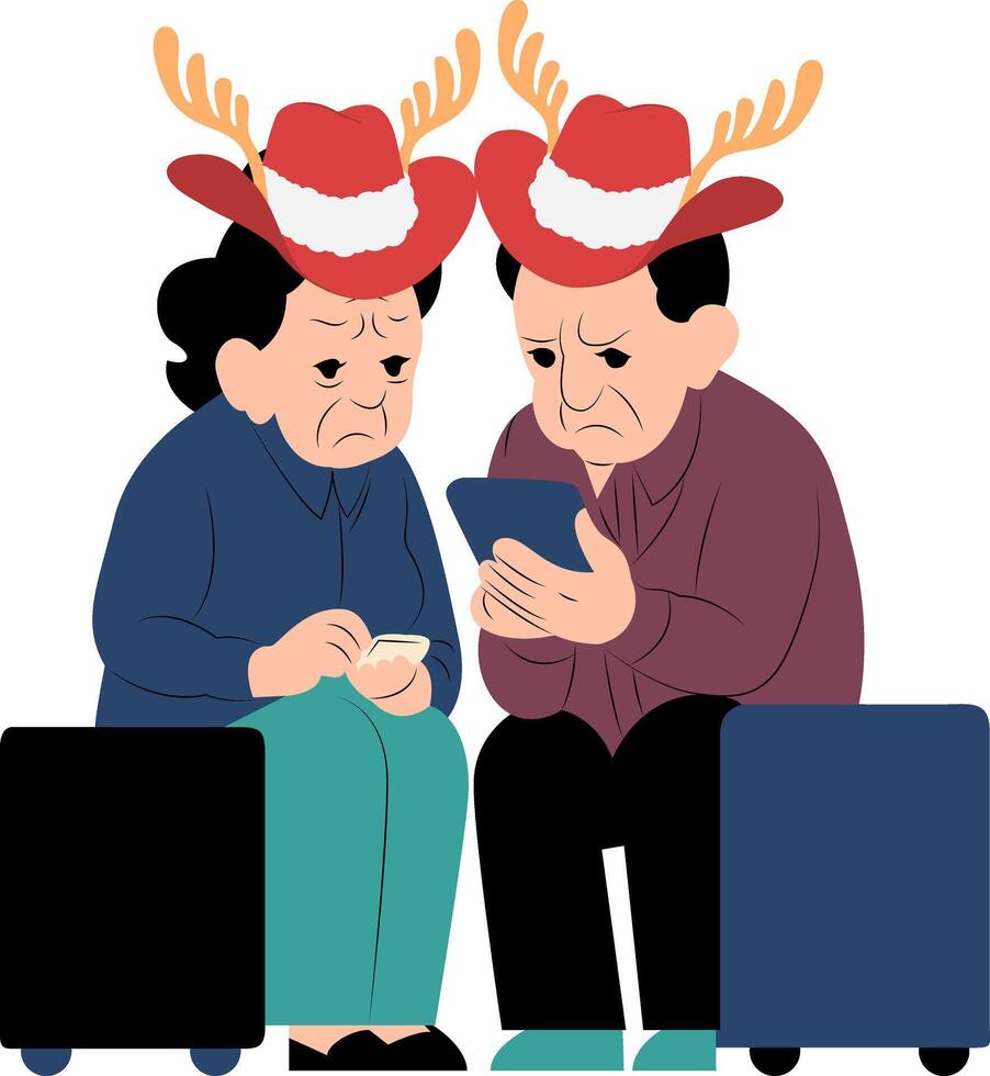 An elderly couple wearing antlers on their heads vector