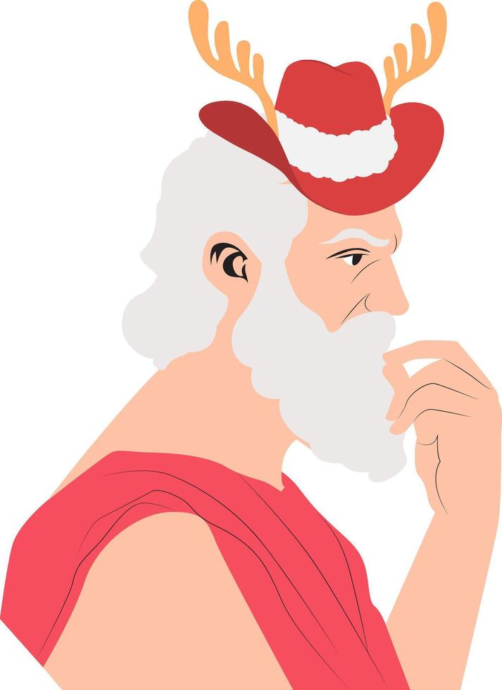 Christmas Festive Old Man Reindeer Hat Profile vector
