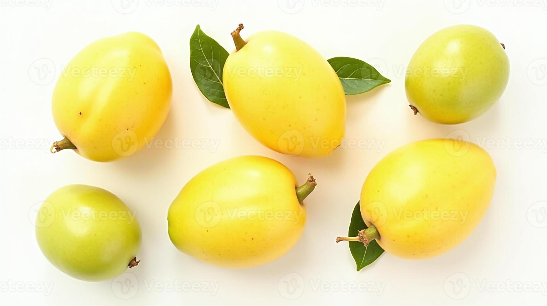 These fruits exhibit a vibrant yellow hue with a glossy sheen, accompanied by verdant leaves. photo