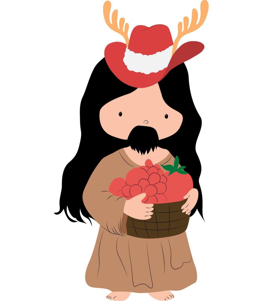 Christmas Christmas Reindeer Fruit Basket Man vector
