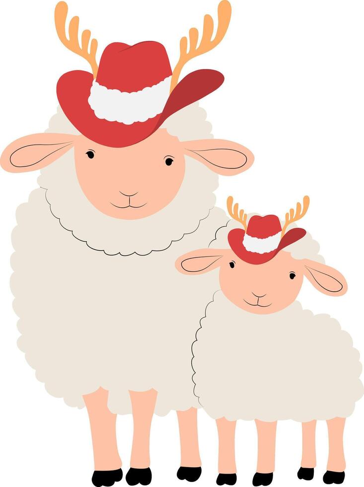 Christmas Festive Sheep Family Christmas Hats vector