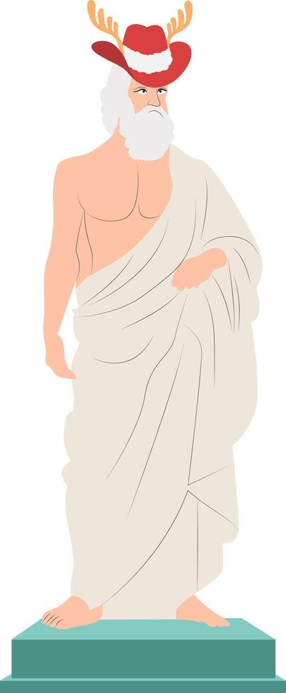 Christmas Festive Greek Statue, Christmas Hat, Deer Antlers vector