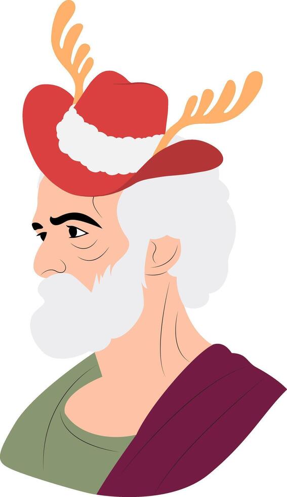 Christmas Elderly Man Festive Cowboy Hat Reindeer vector