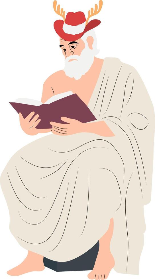 Christmas Elderly Santa Reading Ancient Book vector