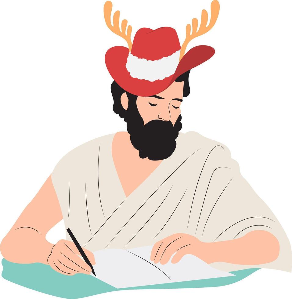 Christmas Bearded Man Writing Christmas Letter vector