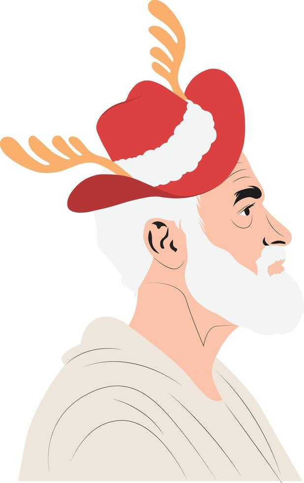 A cartoon man wearing a red hat with antlers vector