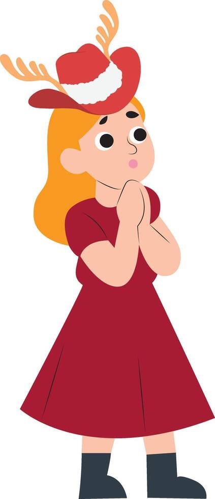 A cartoon girl in a red dress and hat vector