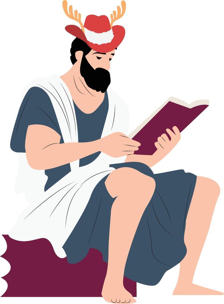 A man in a hat reading a book vector