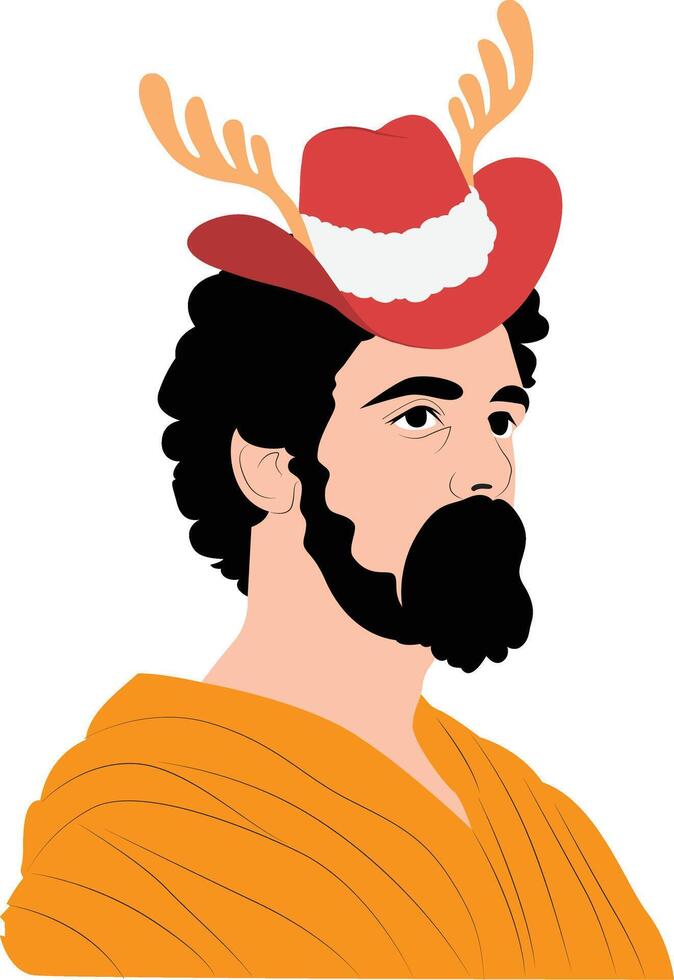 A cartoon man with antlers on his head vector