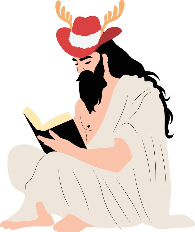 A man in a deer hat reading a book vector