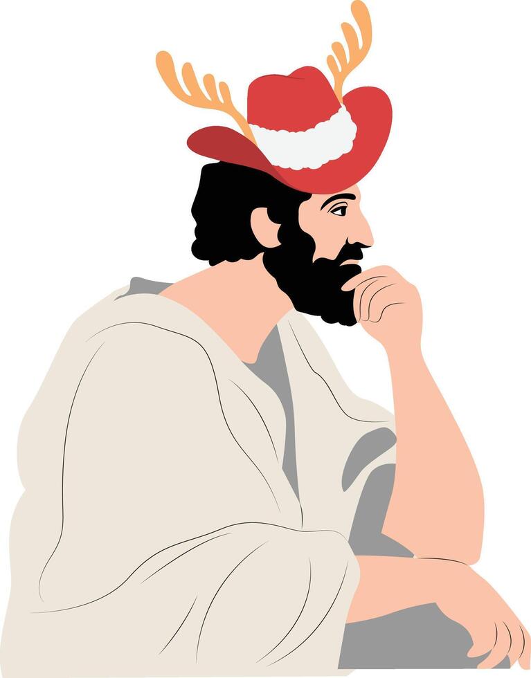 A man wearing a deer hat and holding his chin vector