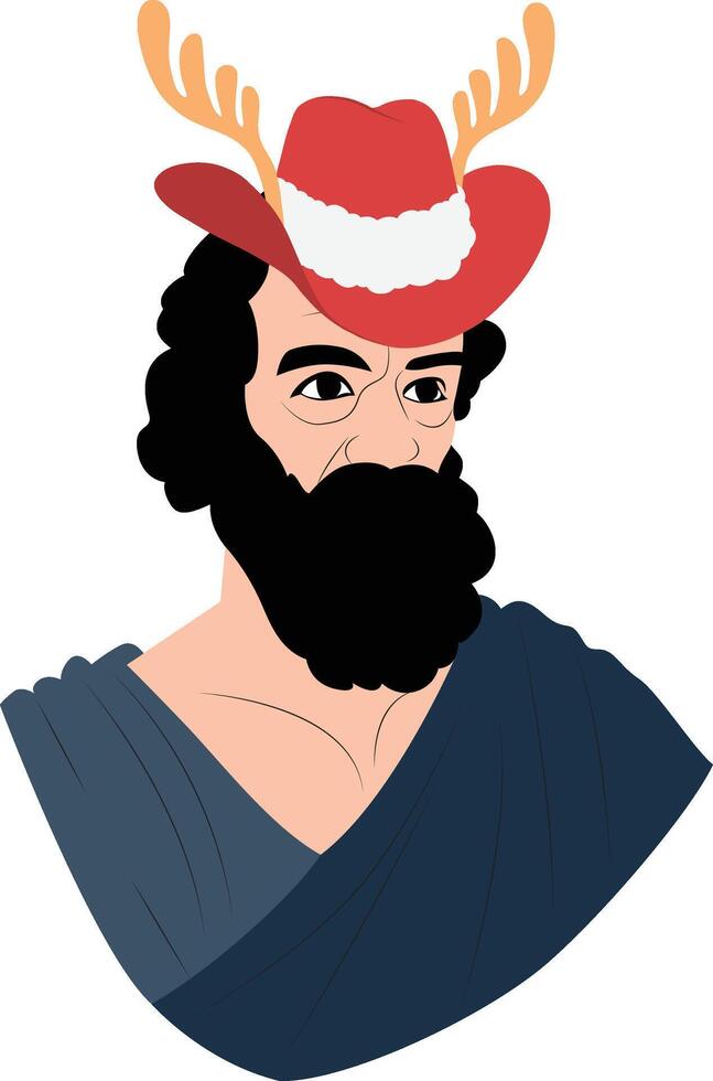 A cartoon man with a beard and antlers on his head vector