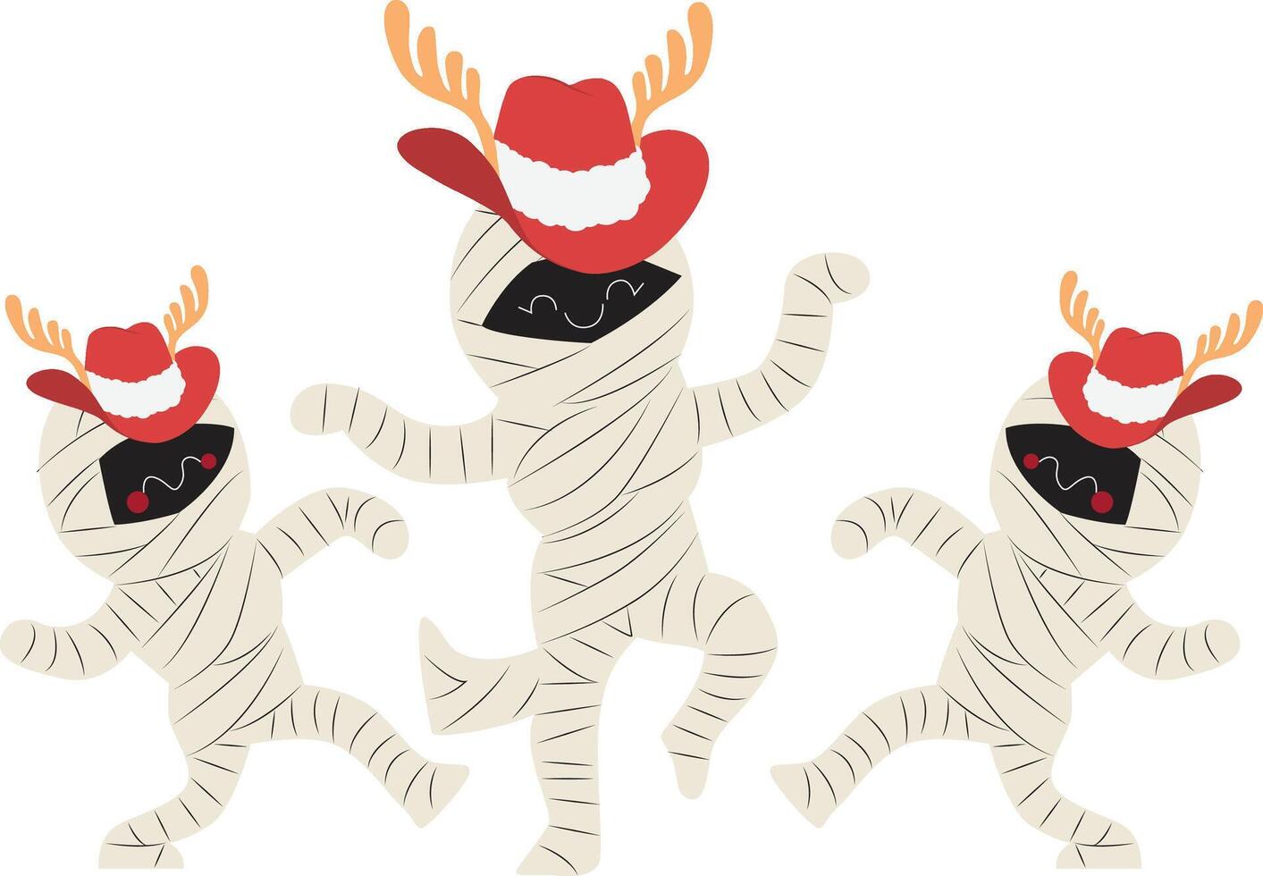 Three cartoon mummy characters with antlers vector
