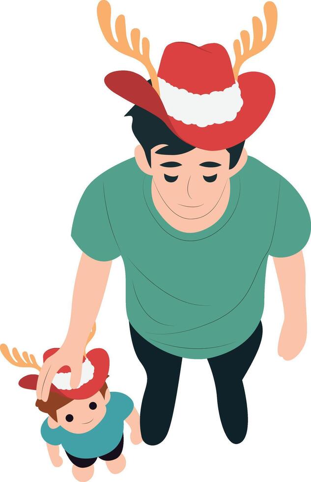 Father and son wearing reindeer hats vector