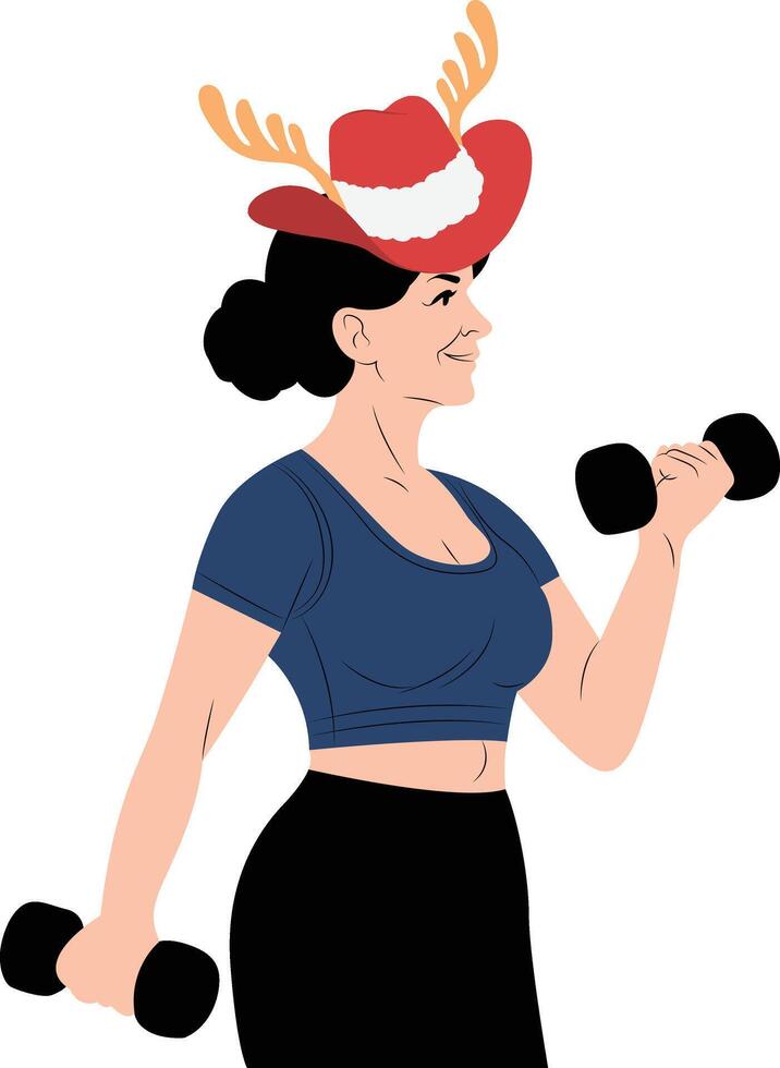 A woman in a red hat lifting weights vector