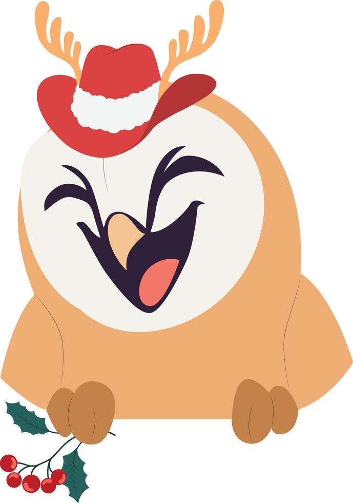 A cartoon owl wearing a hat and holding a holly branch vector