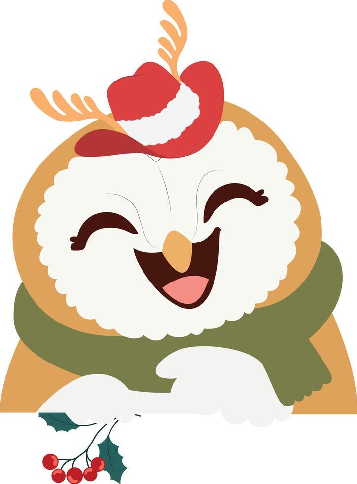 An owl wearing a hat and scarf with holly berries vector