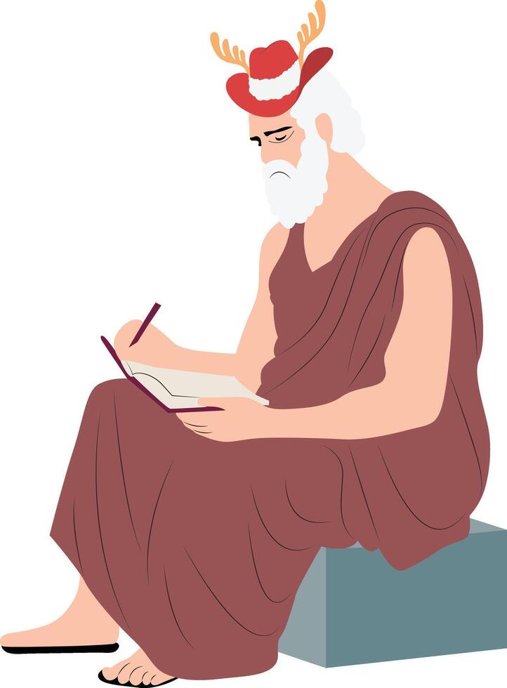A cartoon of a greek man wearing a deer head vector