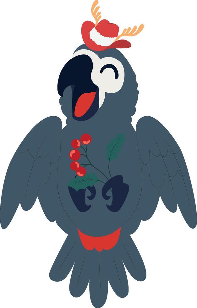 A cartoon parrot with a red hat and berries vector