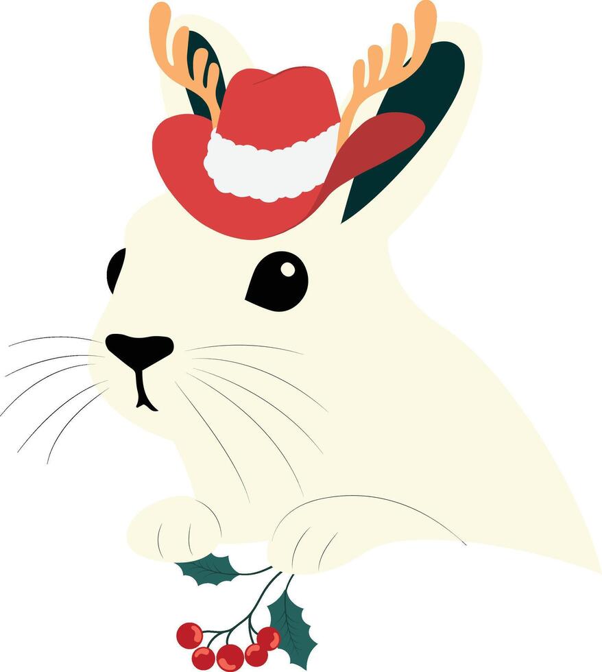 A rabbit wearing a santa hat and holding a holly branch vector