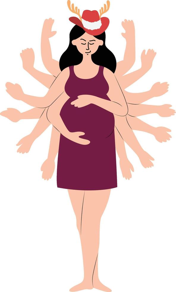 A pregnant woman with many hands and arms vector