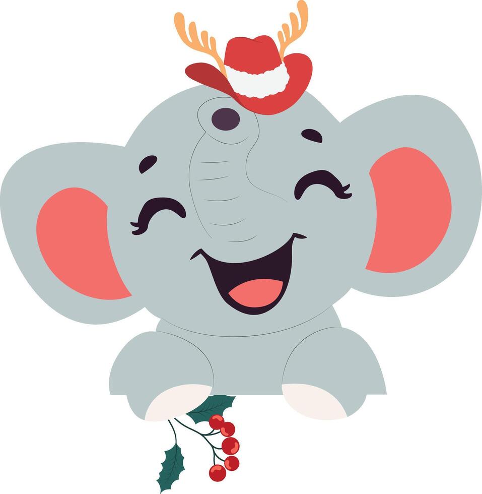 An elephant wearing a hat and holding a holly branch vector