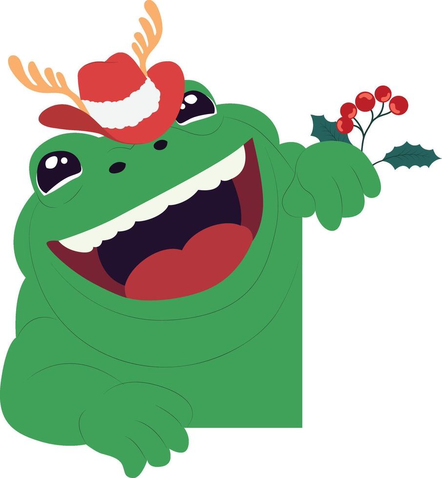 A cartoon frog with a hat and a holly branch vector