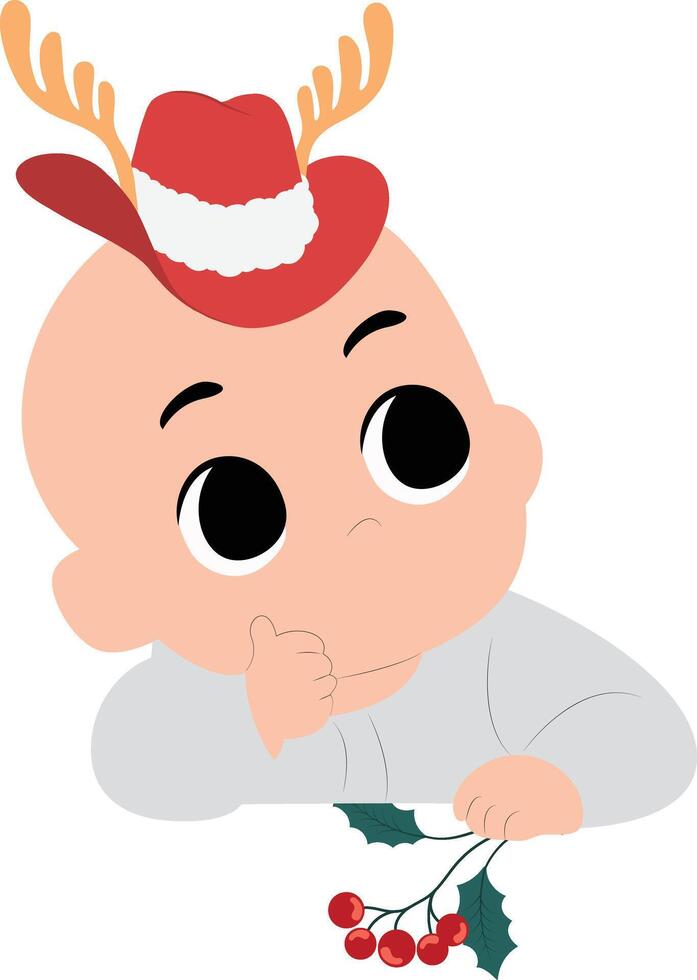 A cartoon baby wearing a hat with a holly branch vector