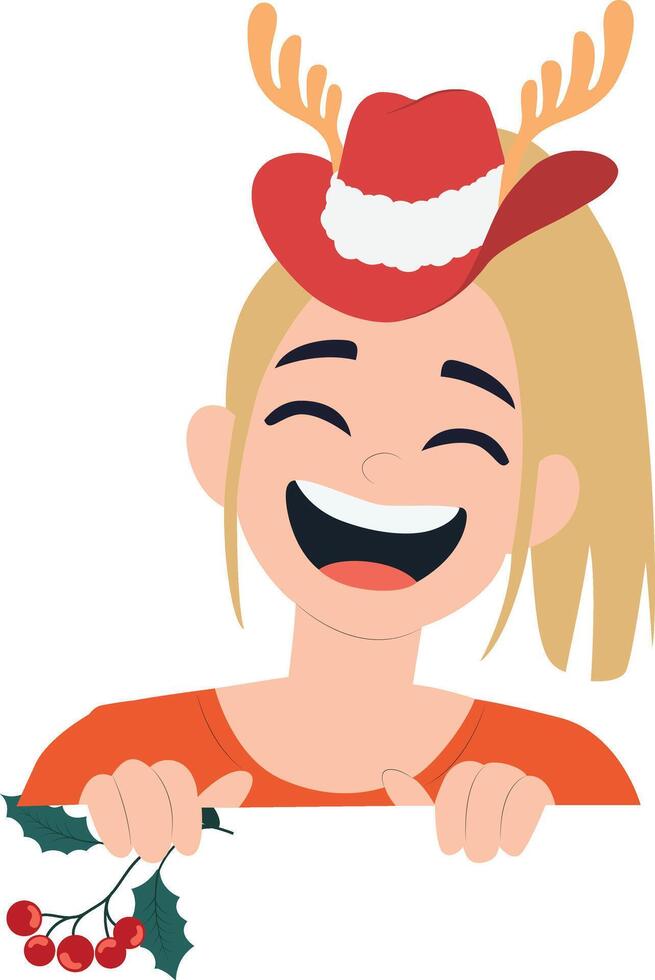 A cartoon woman wearing a santa hat and holding a sign vector