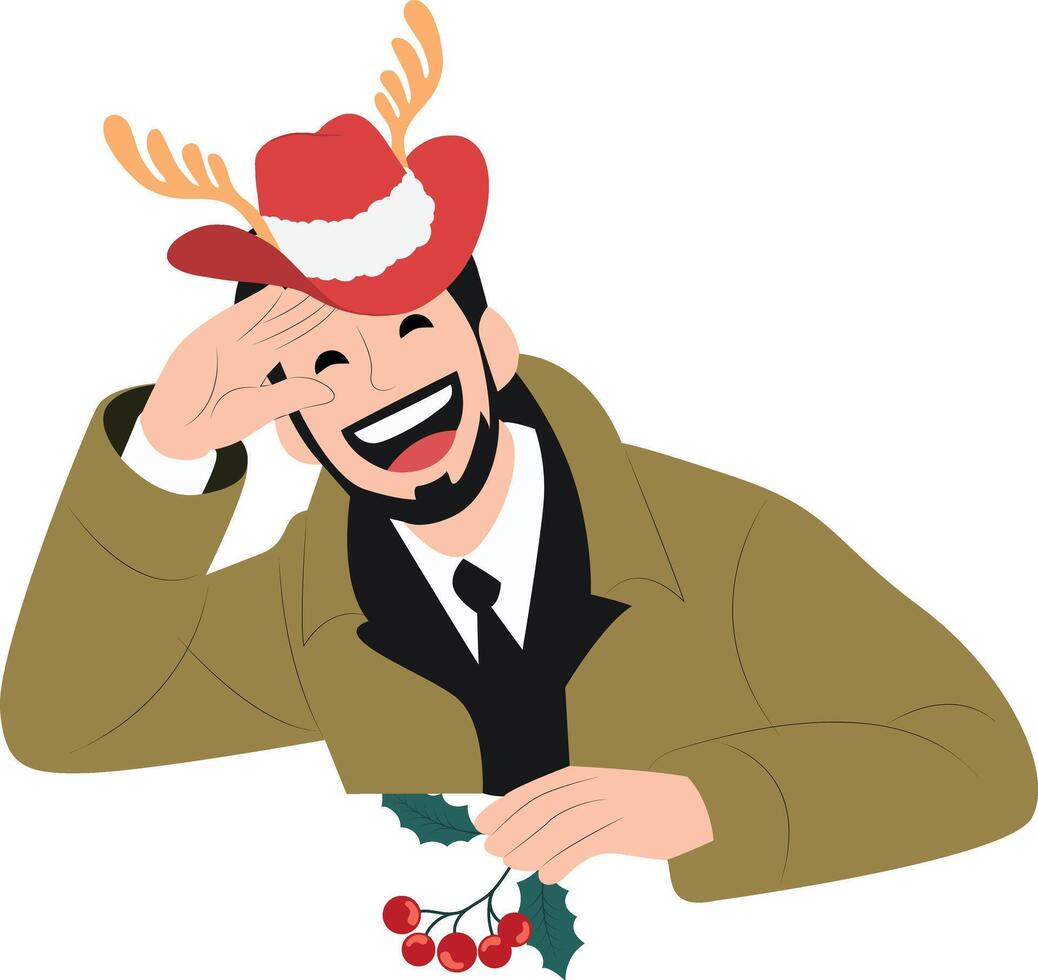 A man in a hat and coat with a holly branch vector