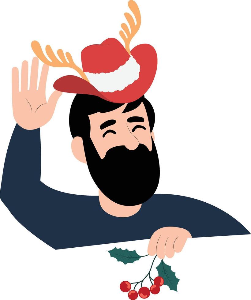 A man with a beard and a hat with a holly branch vector