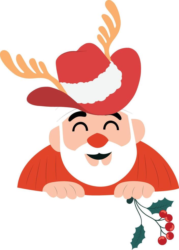 Santa claus cartoon with a reindeer hat and holly vector