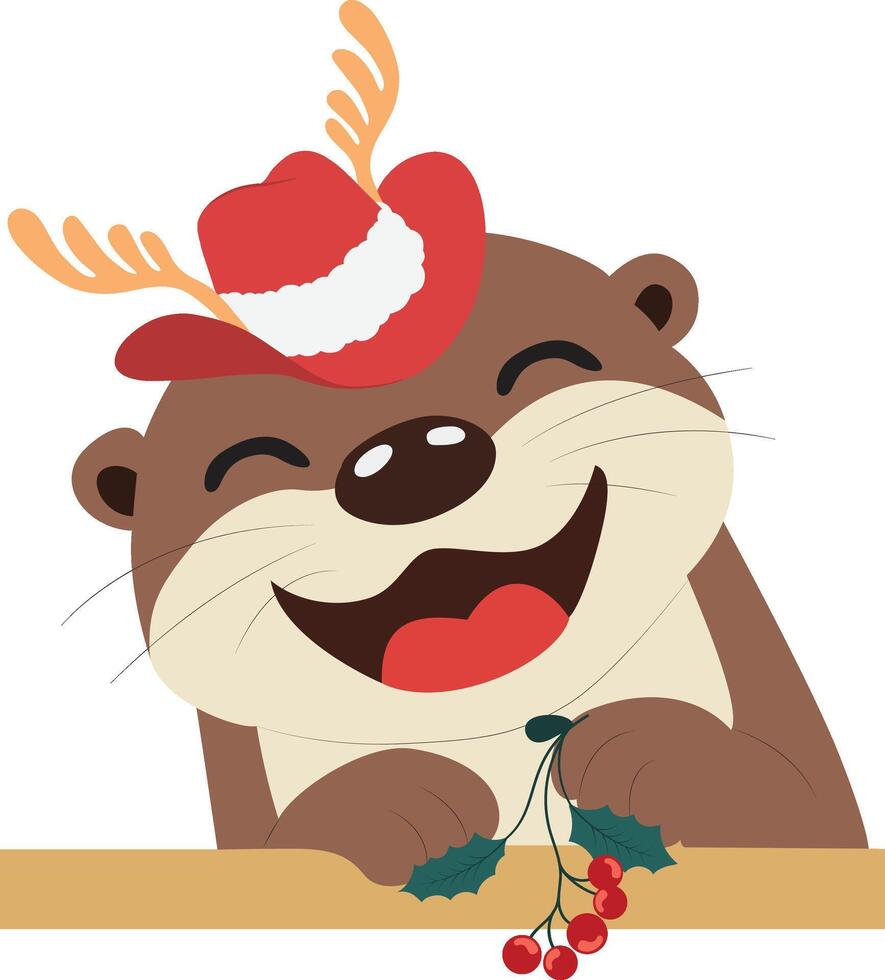 Otter with hat and berries vector