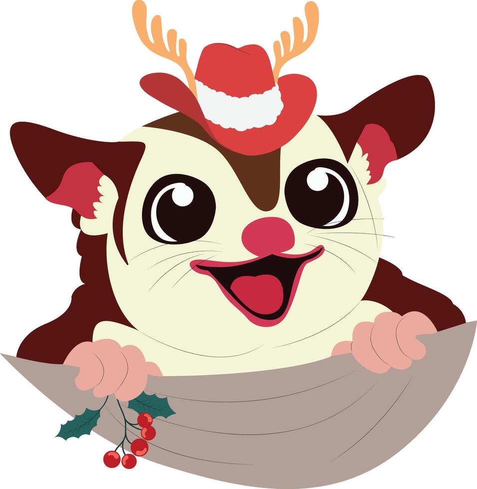 A cartoon mouse wearing a santa hat and holding a bag vector