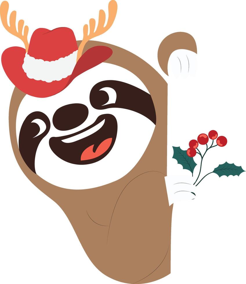A cartoon slotty with a santa hat and holly leaves vector
