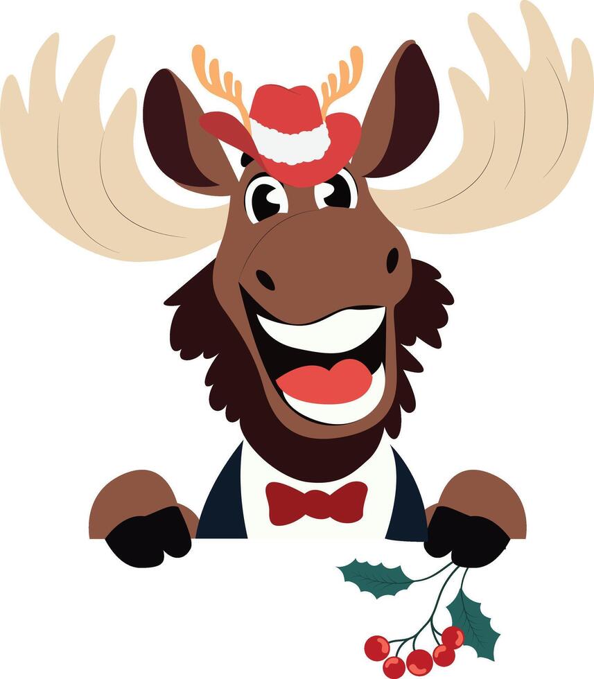 A cartoon moose in a suit and tie holding a sign vector