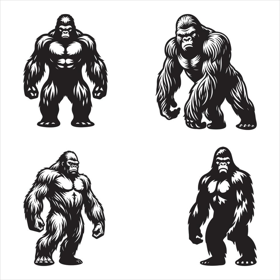 Powerful and Detailed Gorilla Silhouette Illustrations for Strength and Wildlife-Themed Design Projects vector