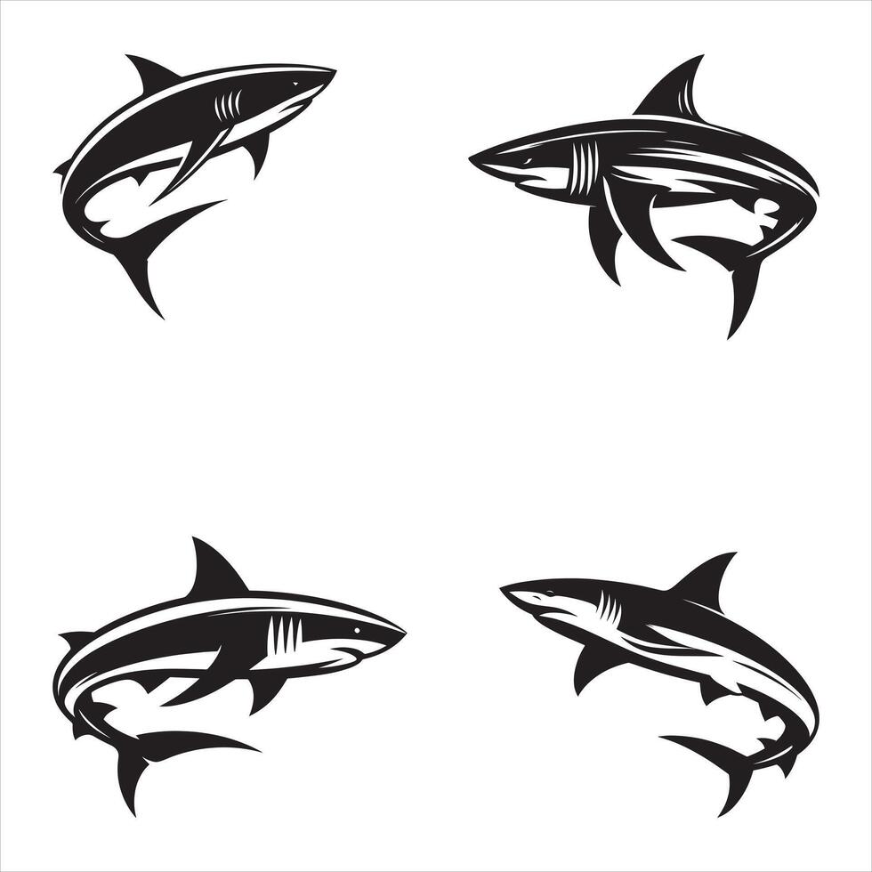 Bold and Dynamic Shark Silhouette Illustrations for Ocean-Themed Design Projects vector
