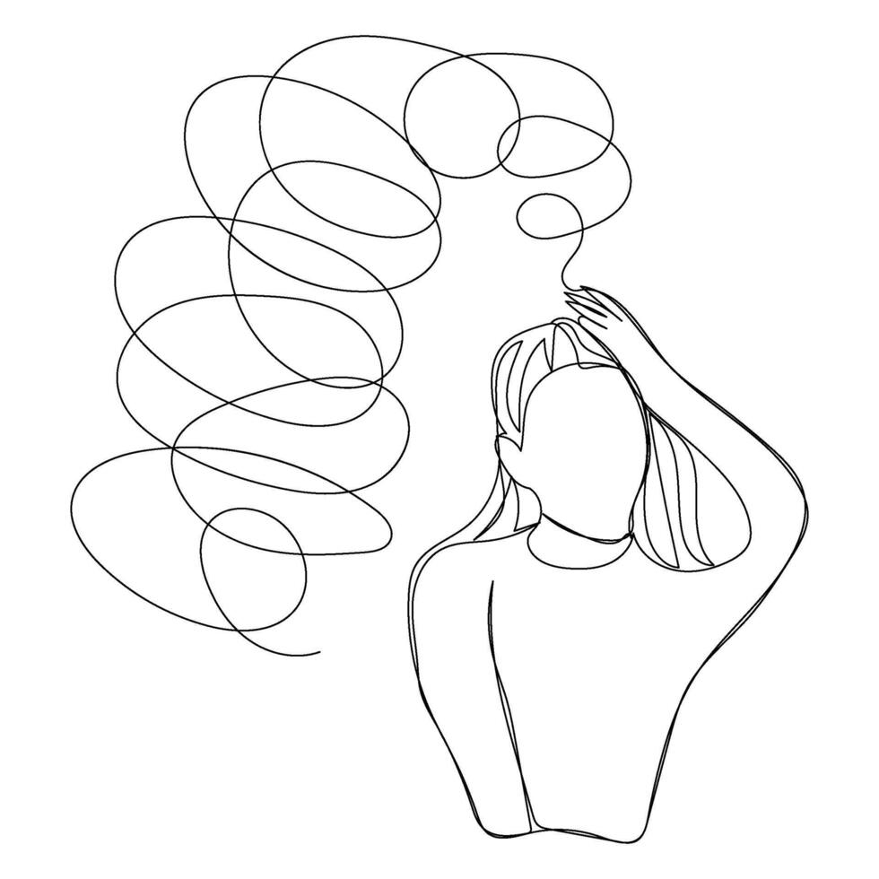 Design hand drawn sketch of headache stress woman sick with continuous line decoration art. vector