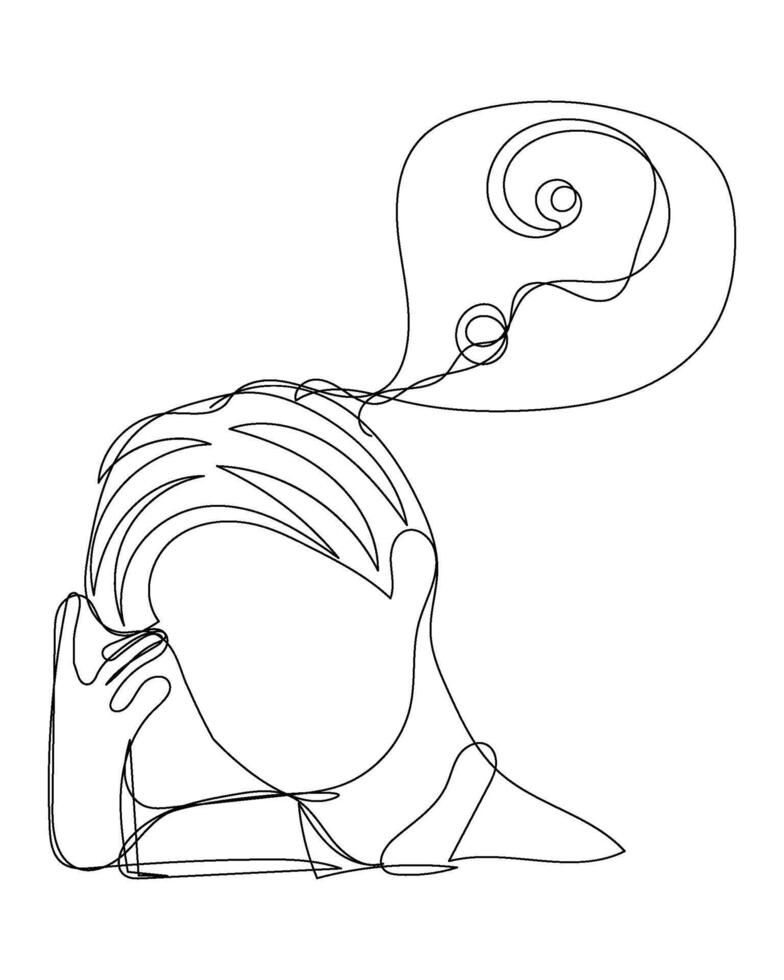 Character hand drawn of boy male man with question mark quiz confuse question continuous line. vector