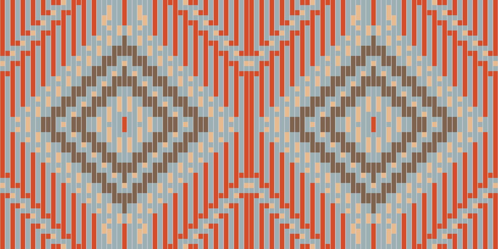 Ethnic Fabric Pixel Traditional Granny Square Patternfolk Embroidery, Aztec Geometric Ornament Print. Design for Carpet, Wallpaper, Clothing, Wrapping, Fabric vector