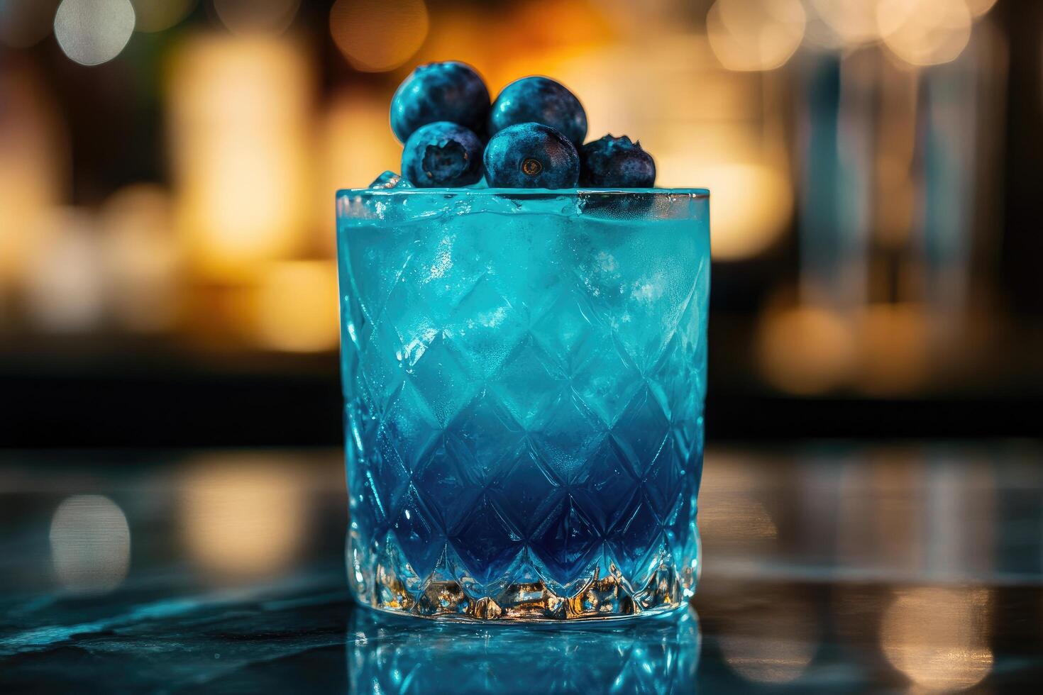 Blueberry cocktail with ice and blueberries photo