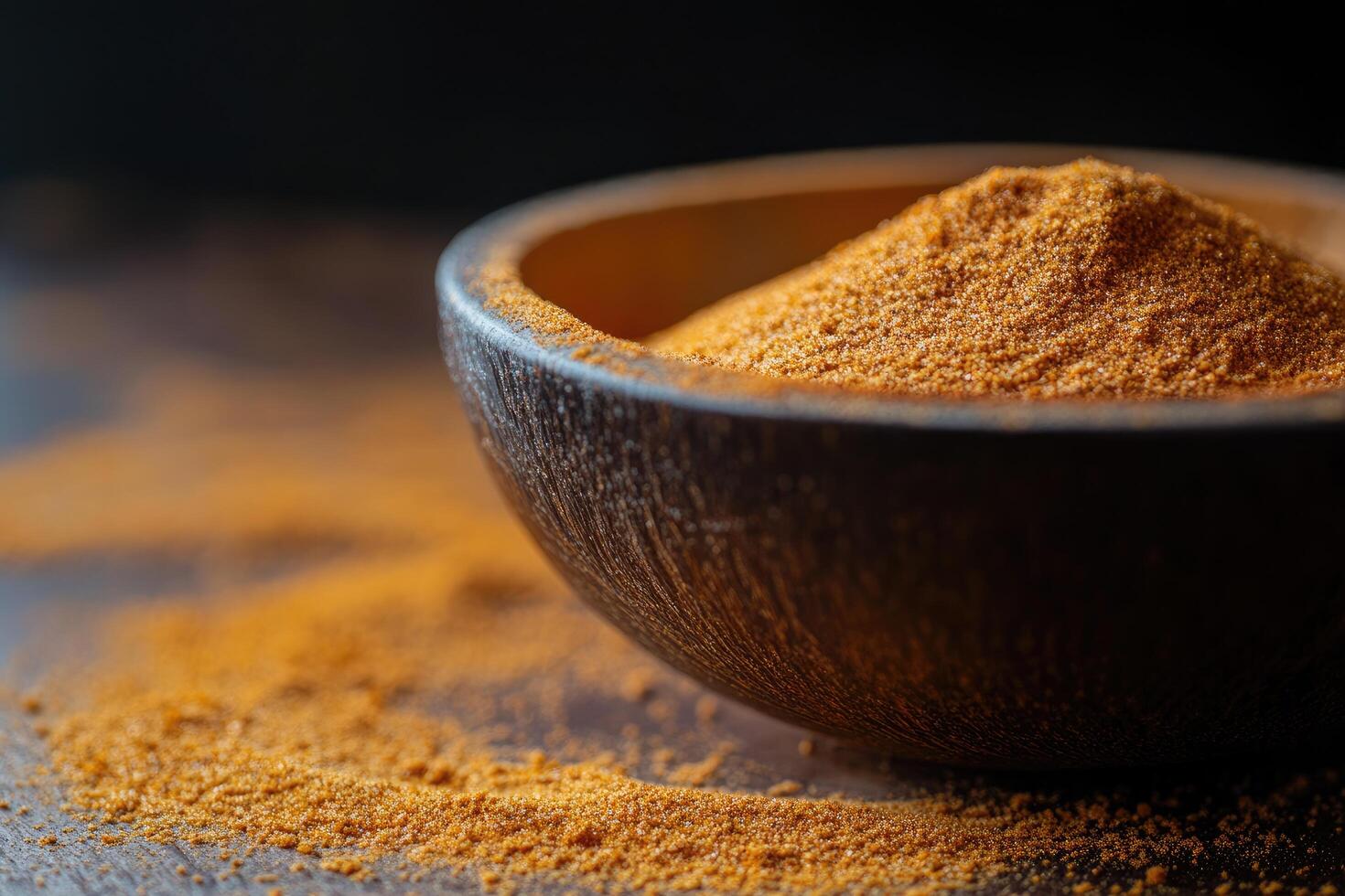 A bowl of spices sits on a table photo