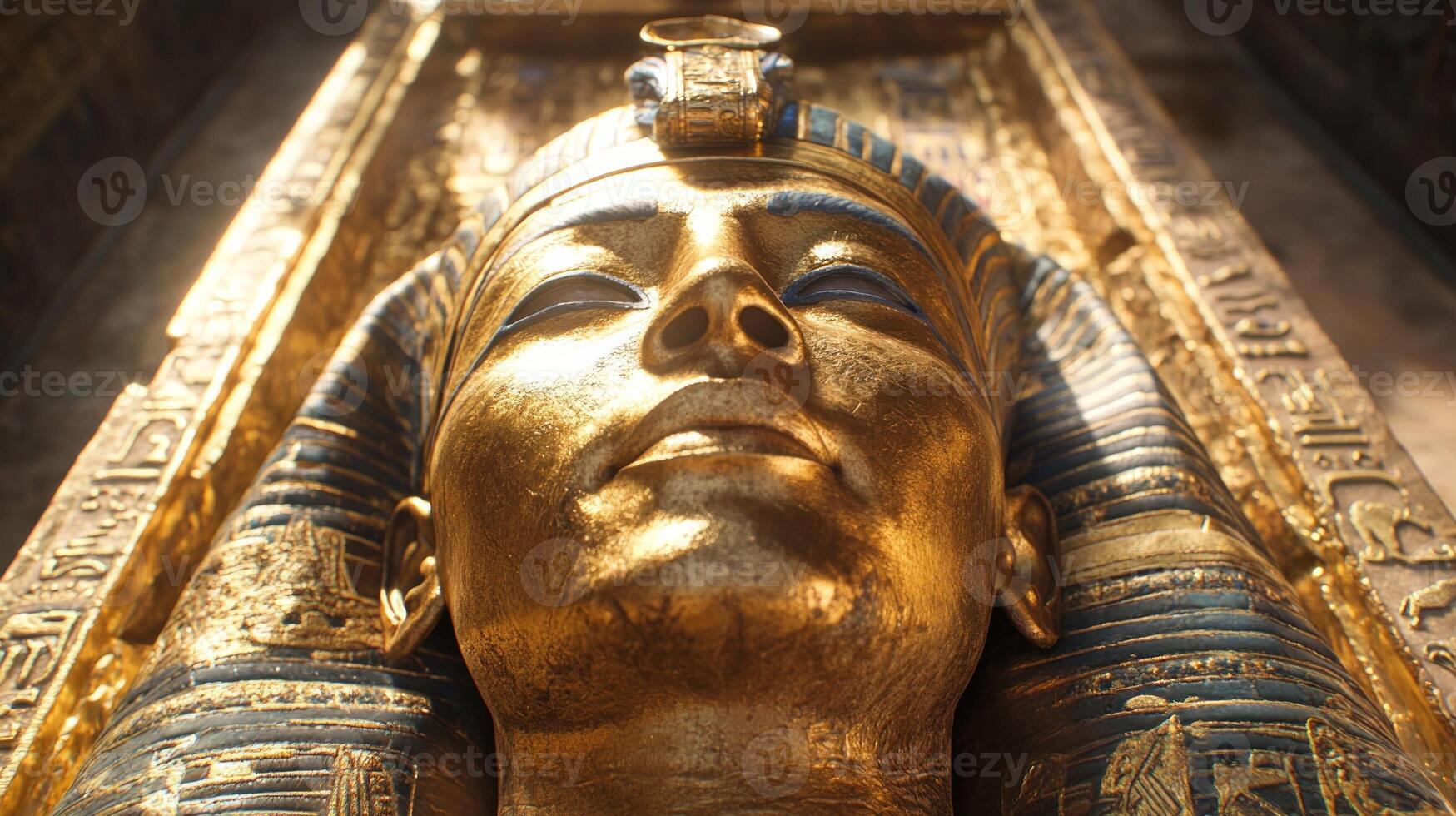 Golden pharaoh sarcophagus in luxor tomb photo