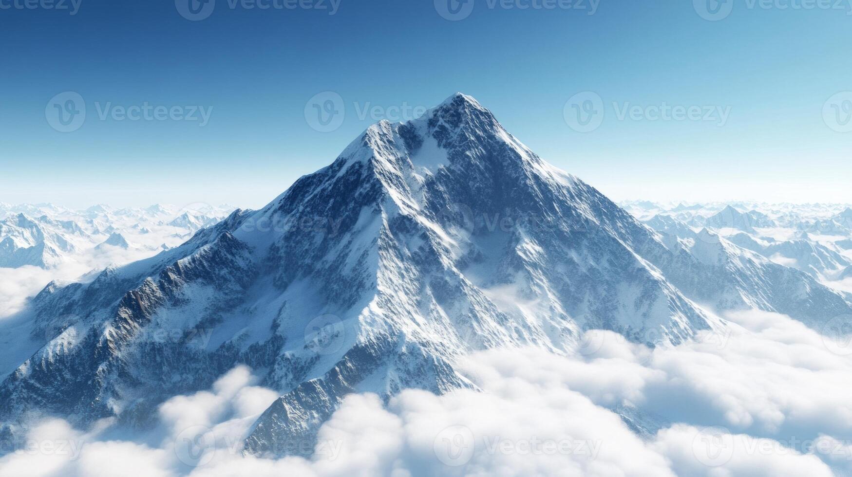 Majestic snow-capped mountain peak against clear blue sky photo