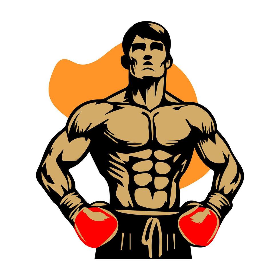 A muscular man with boxing gloves on his hands vector